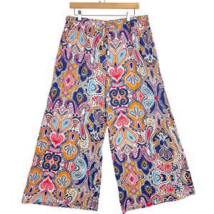 Christian Siriano L Wide Leg Paisley Boho Pull On Cropped palazzo Women's Pants